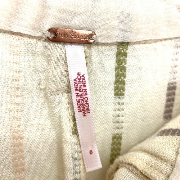 Free People Soft Spirit Trousers Womens Sz 6 Beige Sand Combo Cotton Linen Blend - Picture 5 of 7